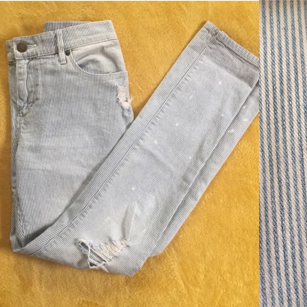 LOFT distressed railroad stripe relaxed skinnies